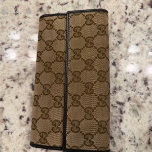 Gucci Tan and Brown Monogram Wallet